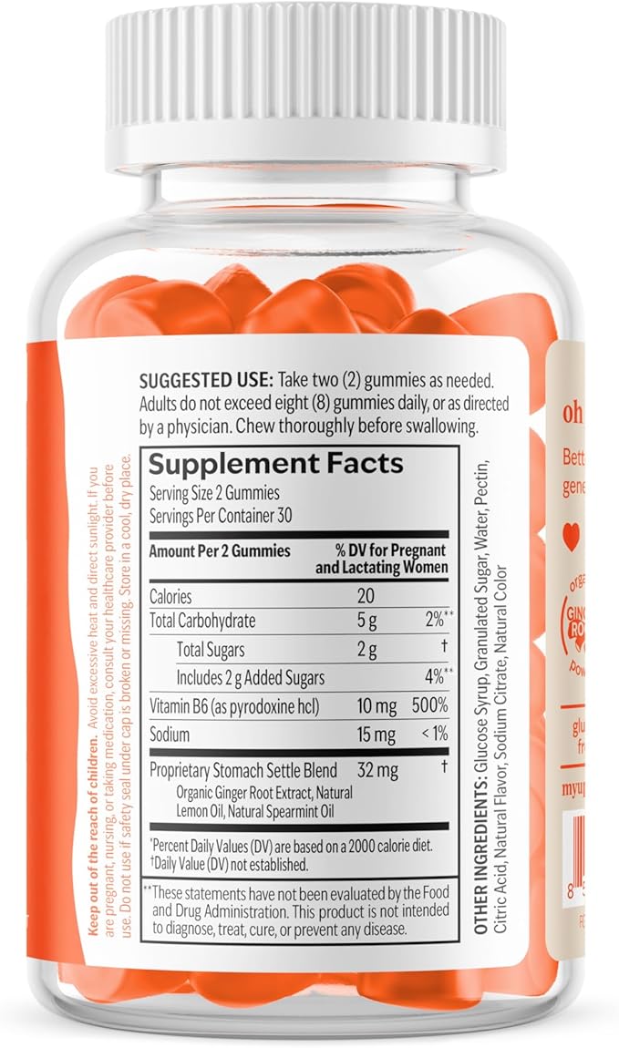 UpSpring Morning Sickness Relief Gummies – Natural Support for Pregnancy Nausea – Vegan, Ginger, Spearmint, Lemon & Vitamin B6 – 60 Gummies