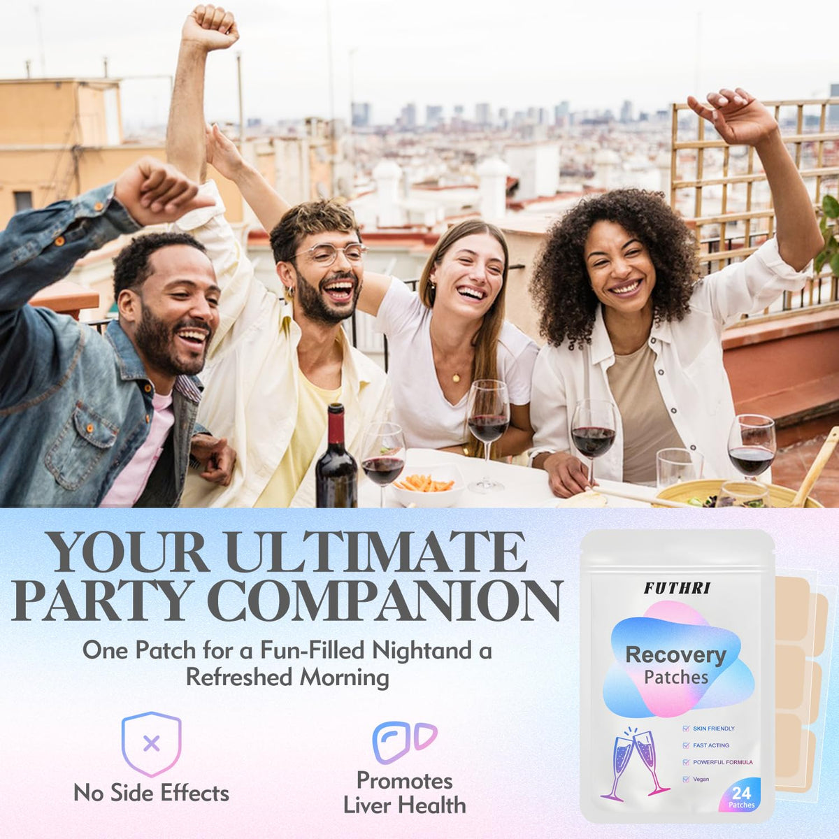FUTHRI Party Care Patches, 24 Pack, Natural Ingredients, Skin-Friendly, Self-Adhesive, Long Lasting, for Daily Party Recovery