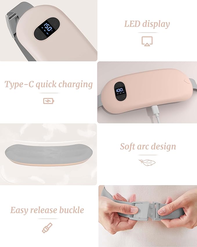 Portable Heating Pad for Cramps, Upgrade Cordless Electric Period Fast Heating Pad for Back Pain Relief Menstrual Belt 6 Heat 6 Massage Modes Gifts for Women Girls Her Girlfriend Champagne