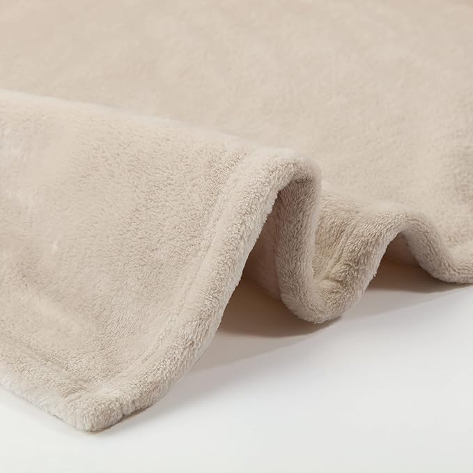 Serta Cozy Plush Thick Fuzzy Soft Throw Blanket for Bed and Couch, 108 in x 90 in, Taupe