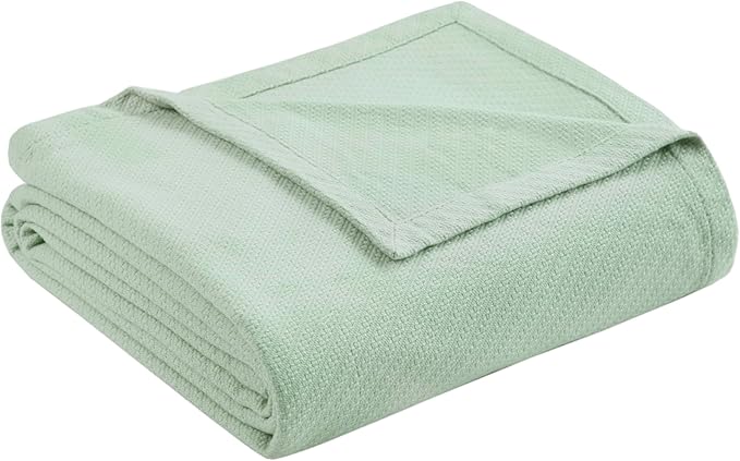 Madison Park Liquid Cotton Luxury Blanket Premium Soft Cozy 100% Ring Spun Cotton For Bed , Couch or Sofa, Full/Queen, Sea Foam