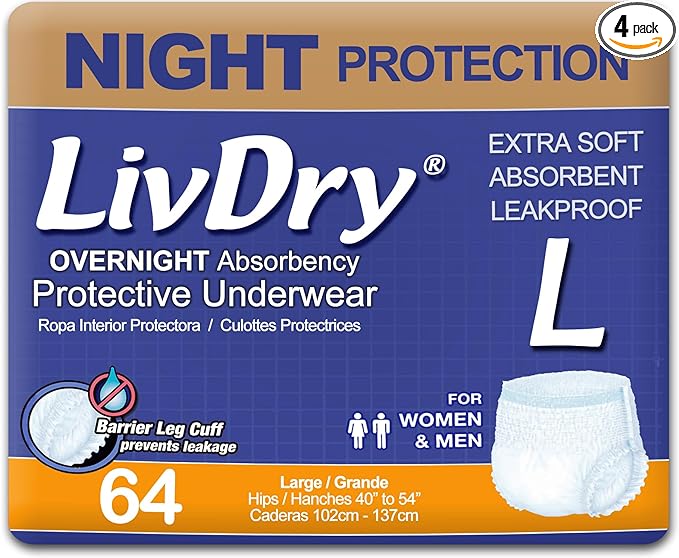 LivDry Overnight Protective Underwear Large size Count: 64