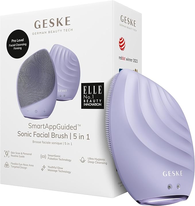 SmartAppGuided™ Sonic Facial Brush 5 in 1 | Vibrating Electric Facial Cleansing Brush | Soft Silicone Brush | Professional Facial Cleanser | Skin Cleanser & Exfoliator | Face Massager