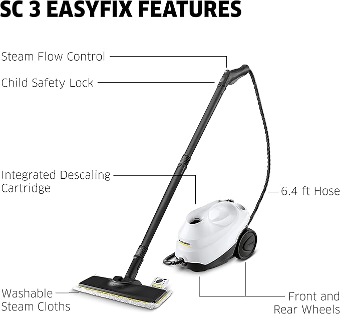 Kärcher Steam Cleaner, Multi Purpose, Power Steamer, Chemical-Free, 40 Sec Heat-Up, for Grout, Tile, Hard Floors, Appliances & More - SC 3 Easy Fix