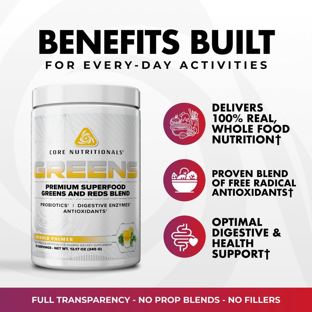 Core Nutritionals Greens | Premium Superfood Reds & Greens Blend | 5 Billion CFU Probiotics, Digestive Enzymes, & Antioxidants | 30 Servings (Chocolate Decadence)