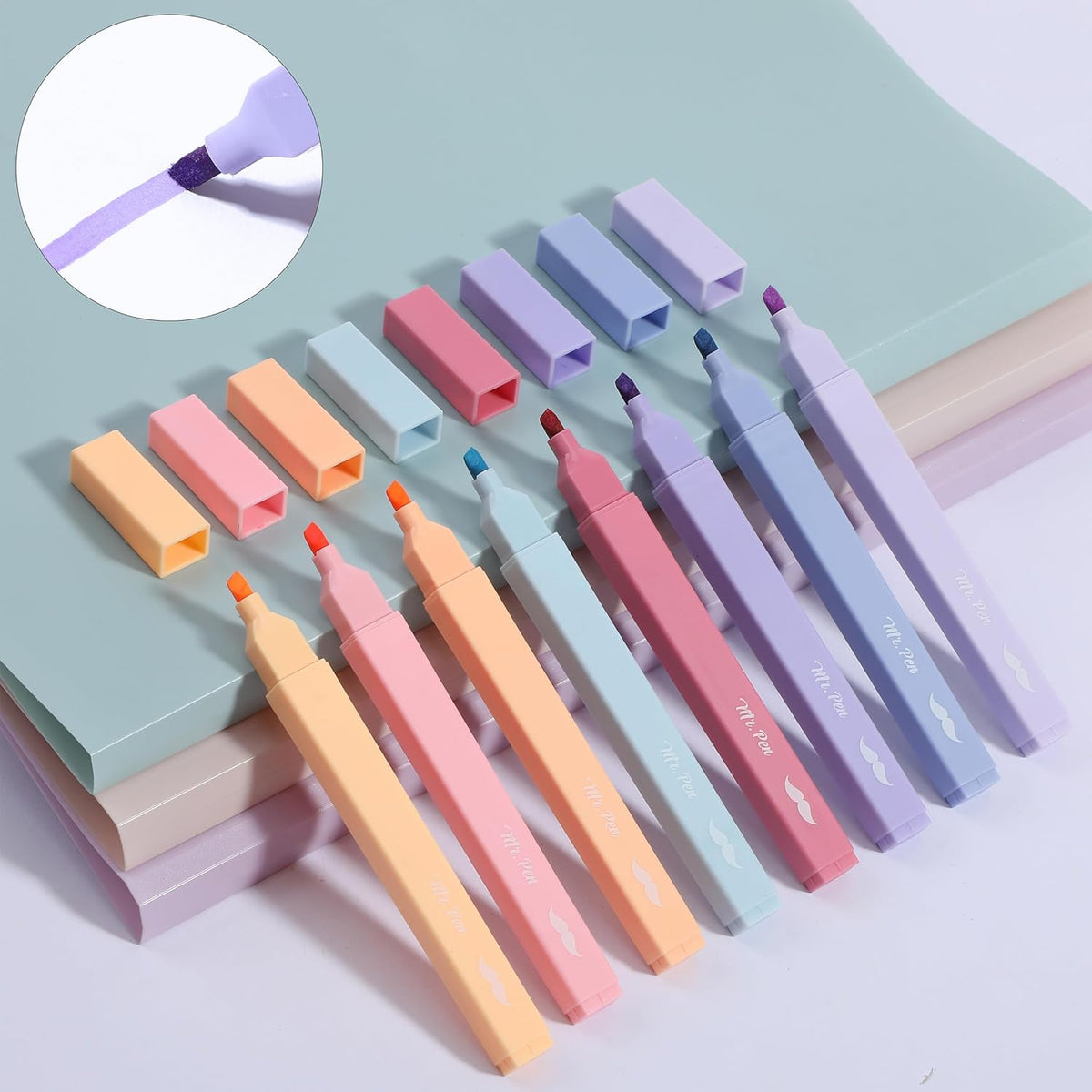 Mr. Pen- Aesthetic Highlighters, 8 pcs, Chisel Tip, Assorted Colors, No Bleed Bible Highlighter Pastel