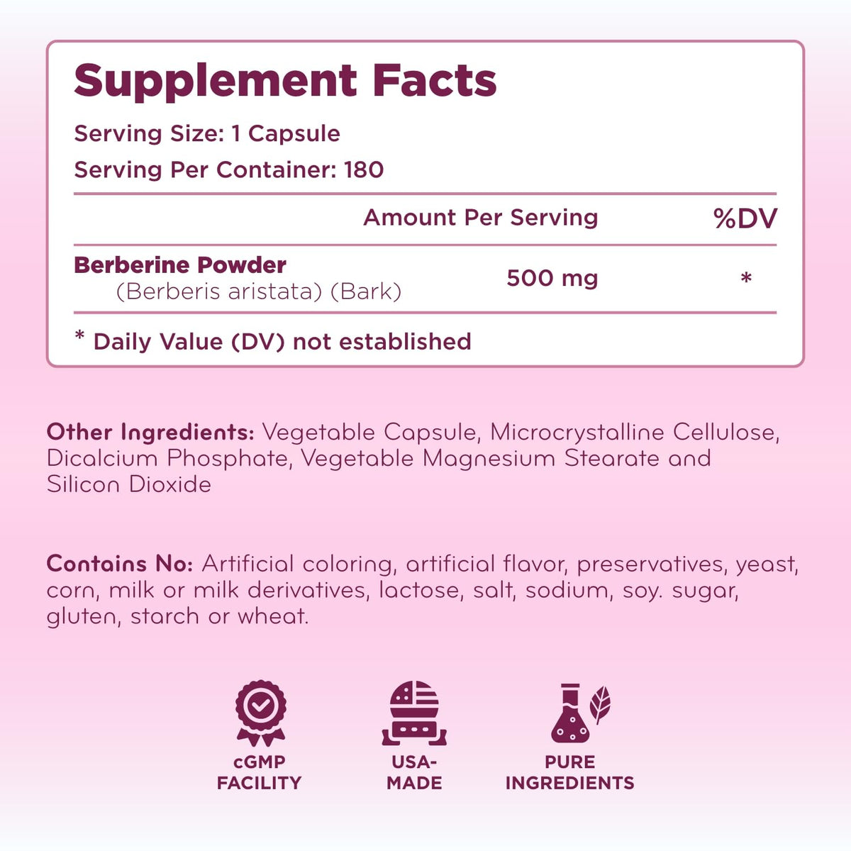 Clear Formulas Berberine Supplement 500mg - Lab Tested Berberine 500mg Value Size - Vegan Non-GMO Made in the US & Gluten Free (6 Months Supply)