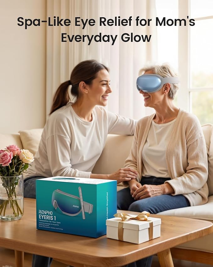 RENPHO Eye Massager FSA HSA, Eyeris1 Massage Mask Birthday Gifts, Migraine Massager with Remote, Compression, Silent Mode, Bluetooth, Heated Sleep Mask for Strain Relief, Stye Eye, Improve Sleep