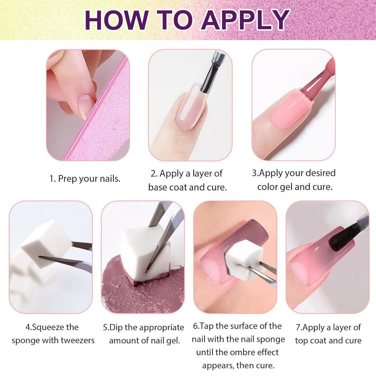 Gradient Painting Gel, 12 Colors Ombre Gel Nail Polish with 100Pcs Nail Sponges&Tweezers for Pigmented Pat Aura Nails, French Manicure, Long-lasting Kit Velvet Sonnet