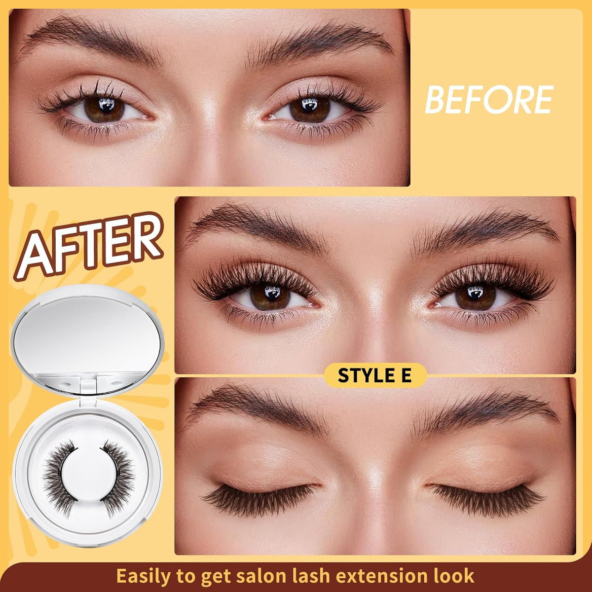 QUEWEL Magnetic Eyelashes 1 Pair Reusable Magnetic Eyelashes with Applicator No Glue Needed Eyelashes Cat Eye Natural Look Lash Clusters Kit Easy to Wear and Remove(Magnetic Lashes-E03)