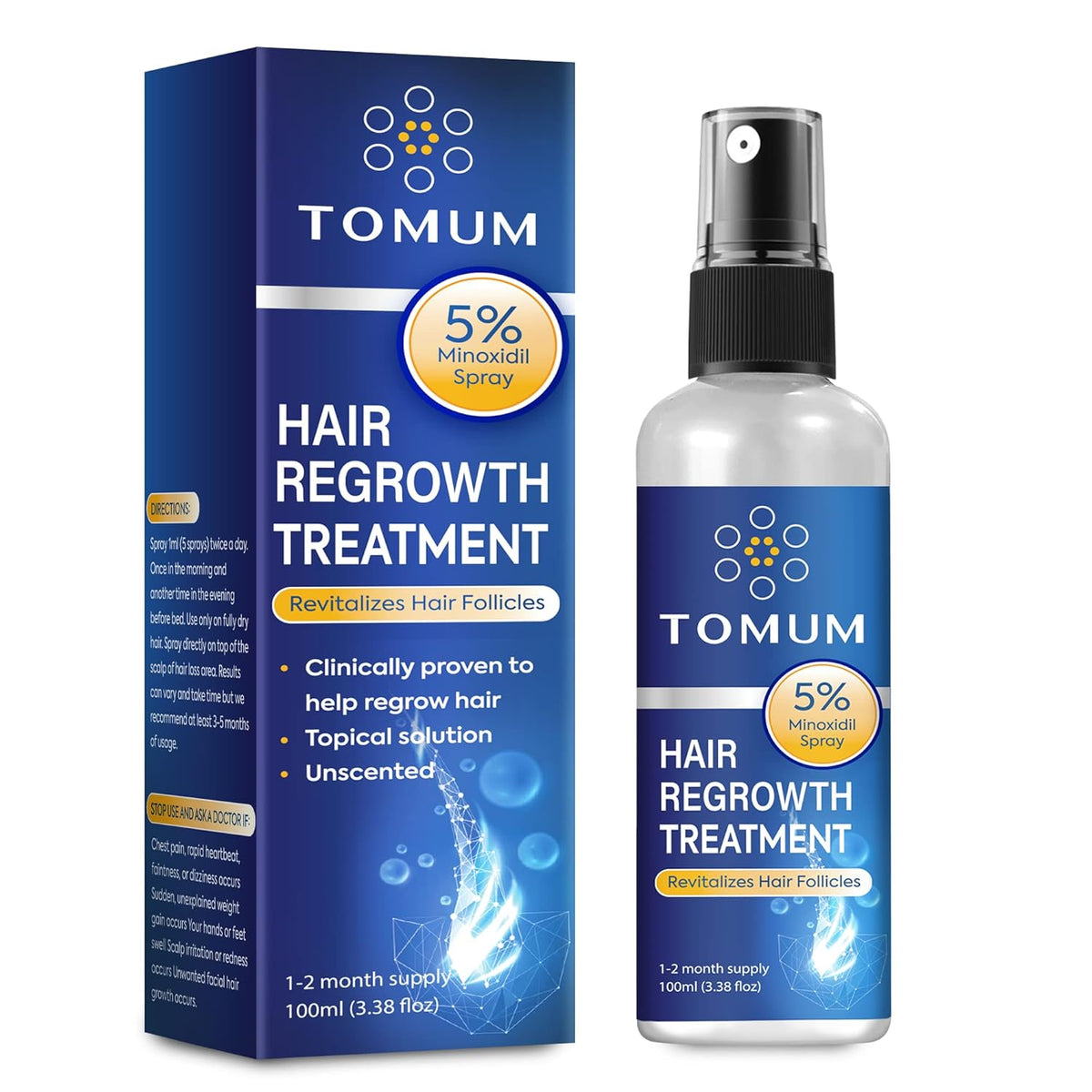 Minoxidil for Men and Women Hair Growth: 5% Minoxidil Spray Hair Regrowth Treatment Serum Stop Hair Thinning and Hair Loss For Stronger Thicker Longer Hair 100ml