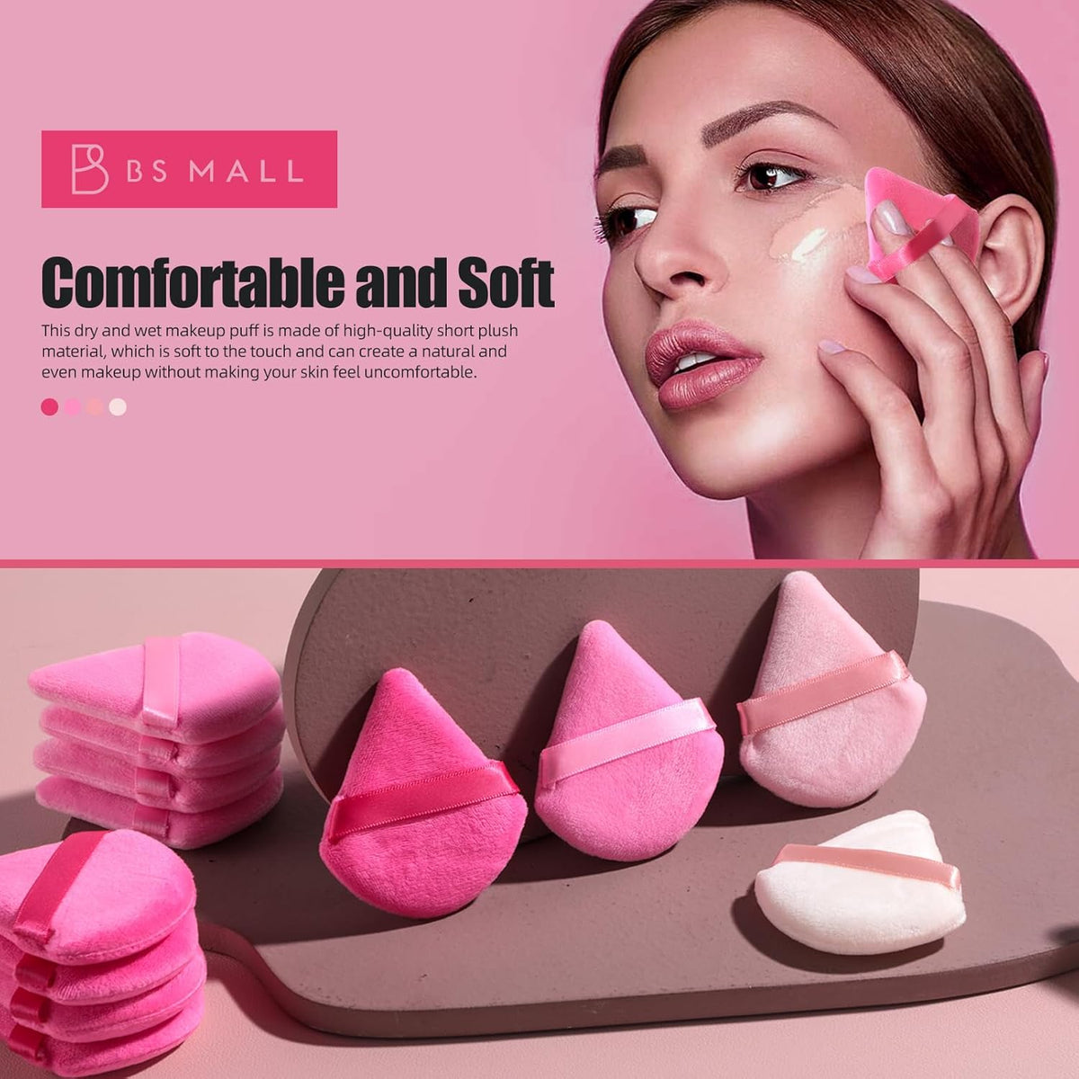 BS-MALL Makeup Sponge Set, Triangle Beauty Blender Puffs, 20 Pieces, Cosmetic Applicators (Pink)