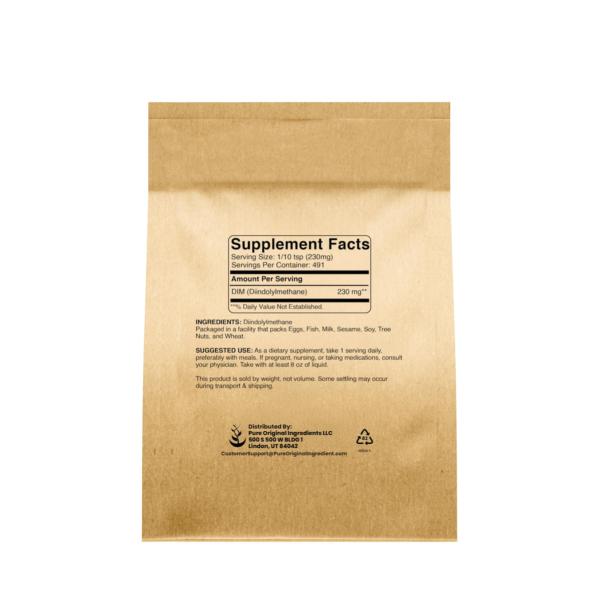 PURE ORIGINAL INGREDIENTS DIM, 4 oz, Diindolylmethane Powder, Dietary Supplement, No Additives, Always Pure