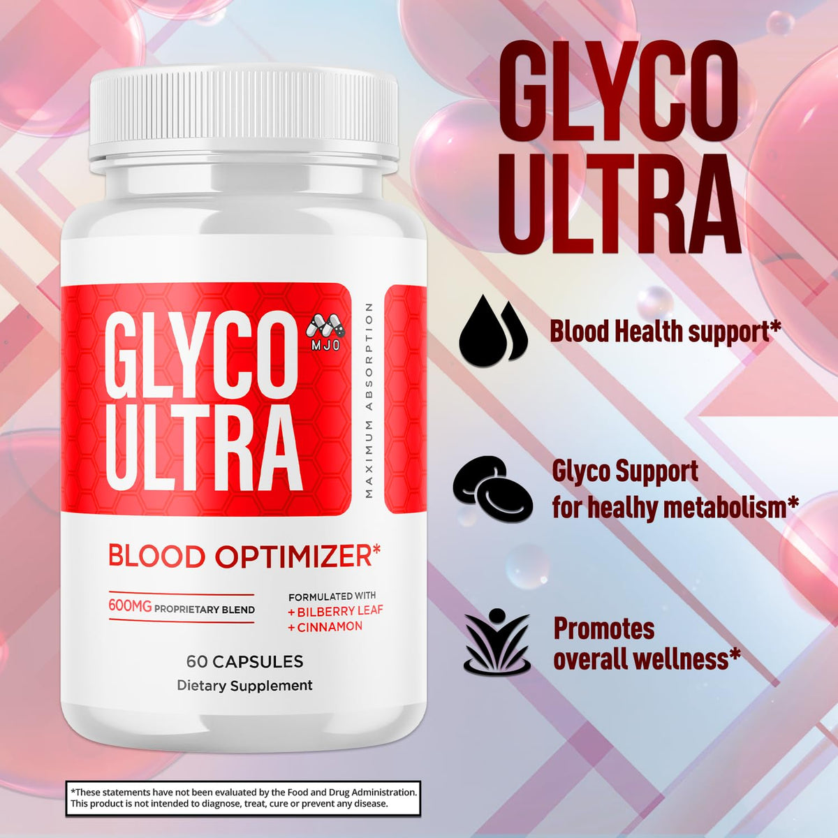 Glyco Ultra Blood Optimizer Capsules, Official Glyco Ultra Blood Support Pills with All Natural Ingredients, Advanced Health and Wellness Supplement with Max Strength Multivitamins (60 Capsules)
