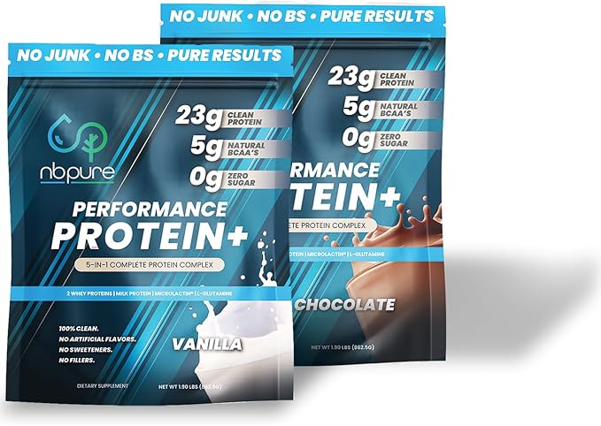 nbpure Performance Protein+: Natural Protein Blend- 23g Whey Isolate & Concentrate + Milk Protein Isolate– Clean, Healthy Protein Powder – Nothing Artificial, Chocolate