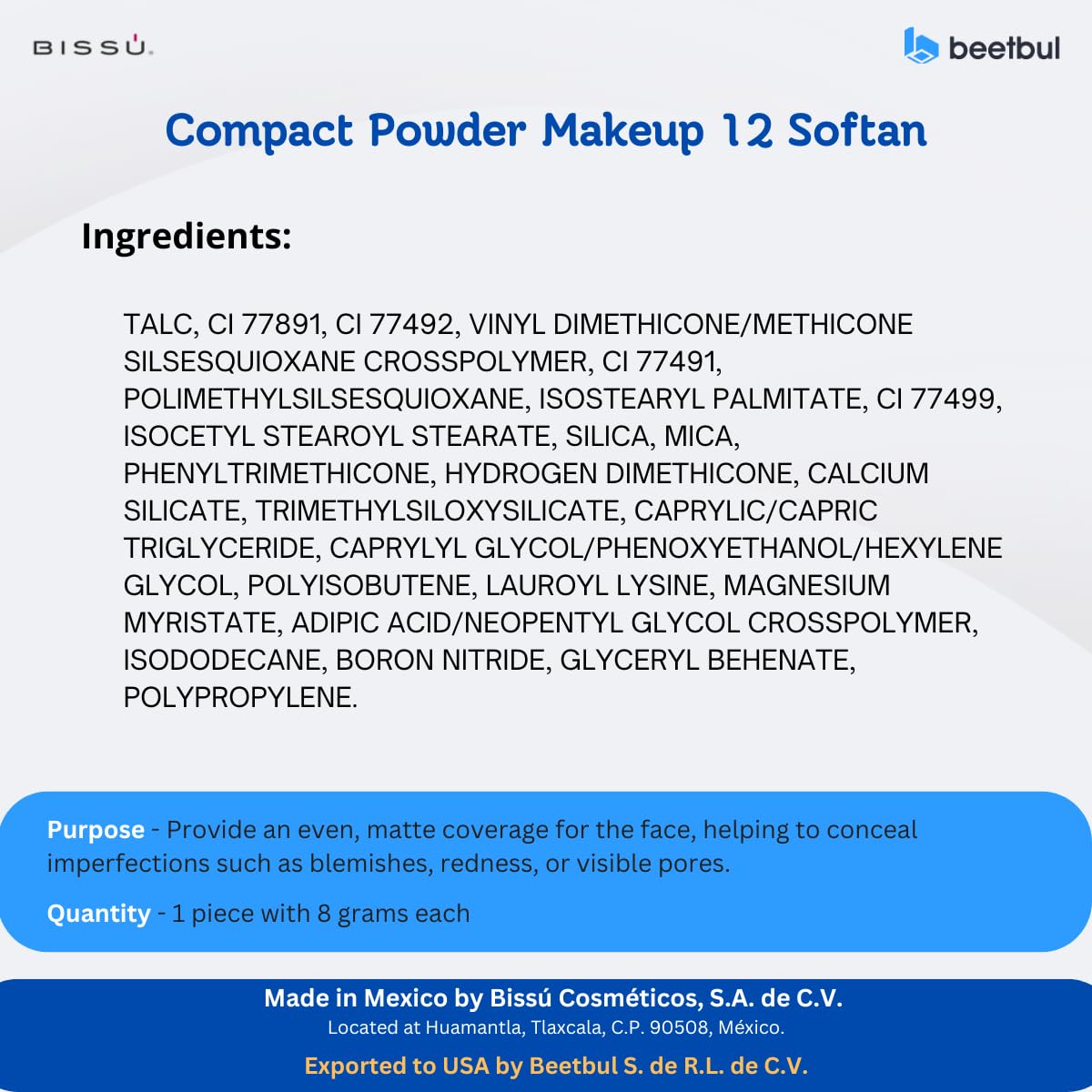 Beetbul Makeup & Exfoliation Kit - Bissú Compact Powder + 1 Medium Velvet Puff + 2 Finger Puffs + 1 Facial Exfoliating Sponge (12 Softan, One Size)