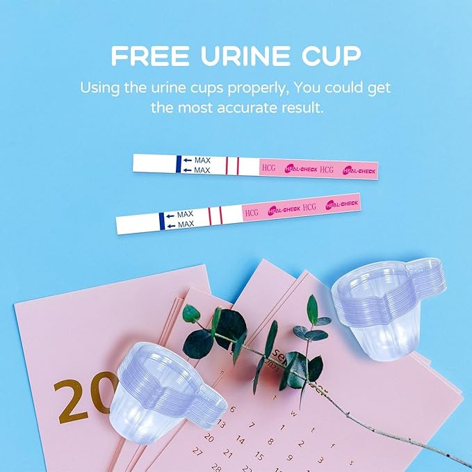 Pregnancy Tests with Cup, HEAL-CHECK Bulk Pregnancy Test Strips for Home Detection, Over 99% Accuracy, Individually Wrapped, Extra-Wide 5mm HCG Test Kit Comfortable Grip, FSA or HSA Eligible, 30 Count