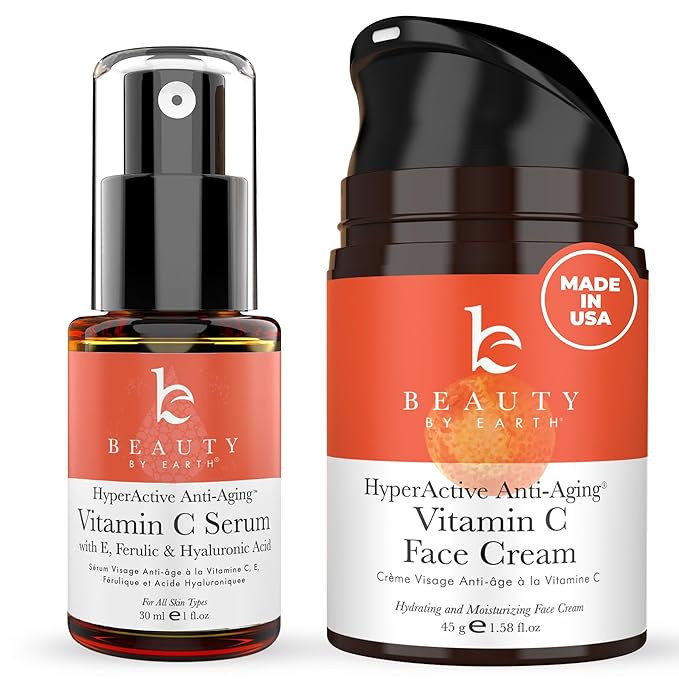 Beauty by Earth Vitamin C Face Cream and Serum - USA Made with Organic & Natural Ingredients