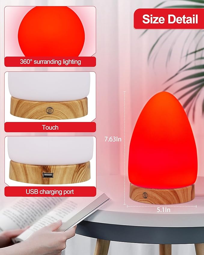 Red Light Night Light Lamp for Sleep, Red Nightlight Desk Lamp with 670nm Wavelength Multi-Color and Brightness Options Remote Control USB Charging Elegant Design
