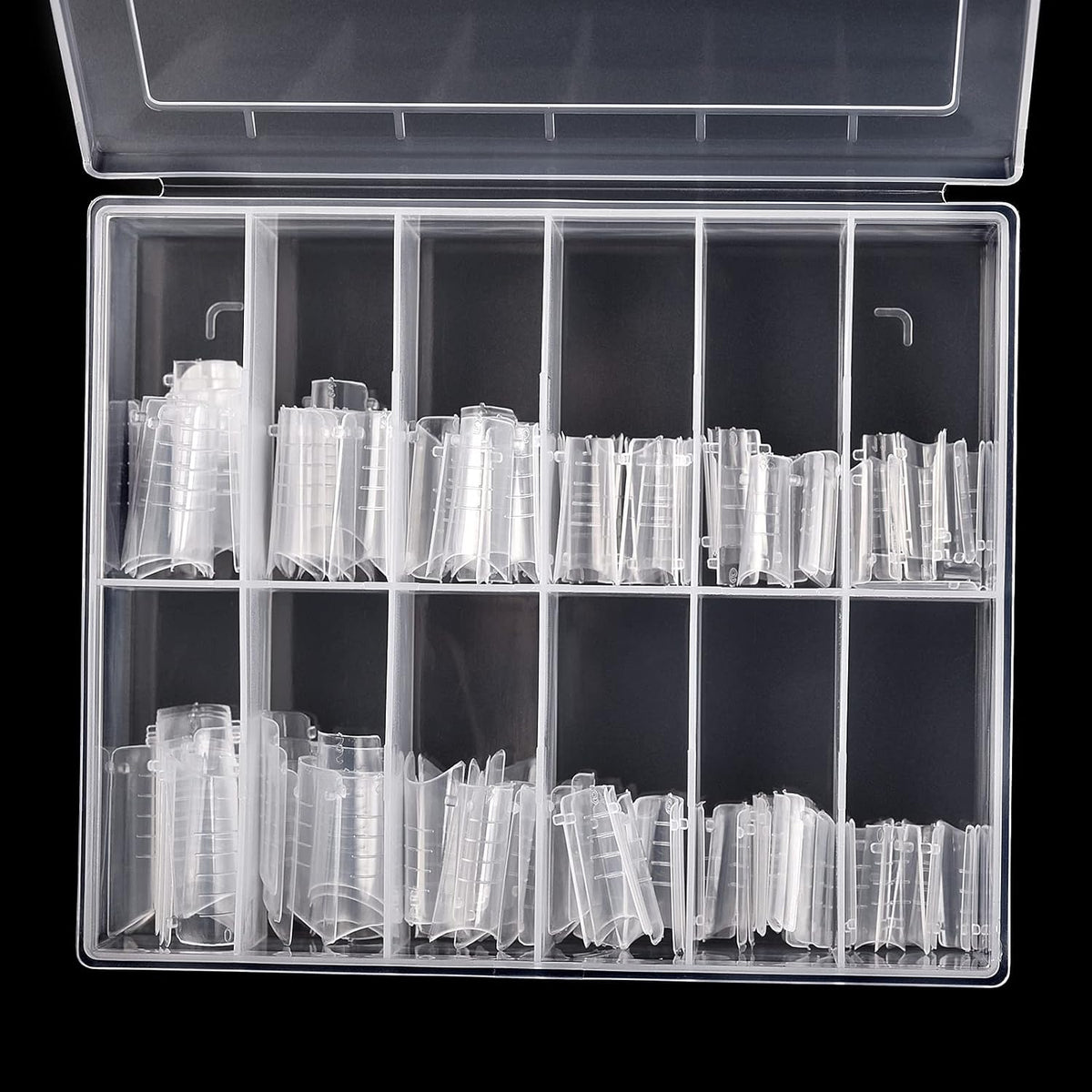 KADS 120PCS Clear Full Cover Dual Nail System Form UV Gel Acrylic Nail Art Mold Artificial Nail Tips with Scale for Extension (MODEL 7)