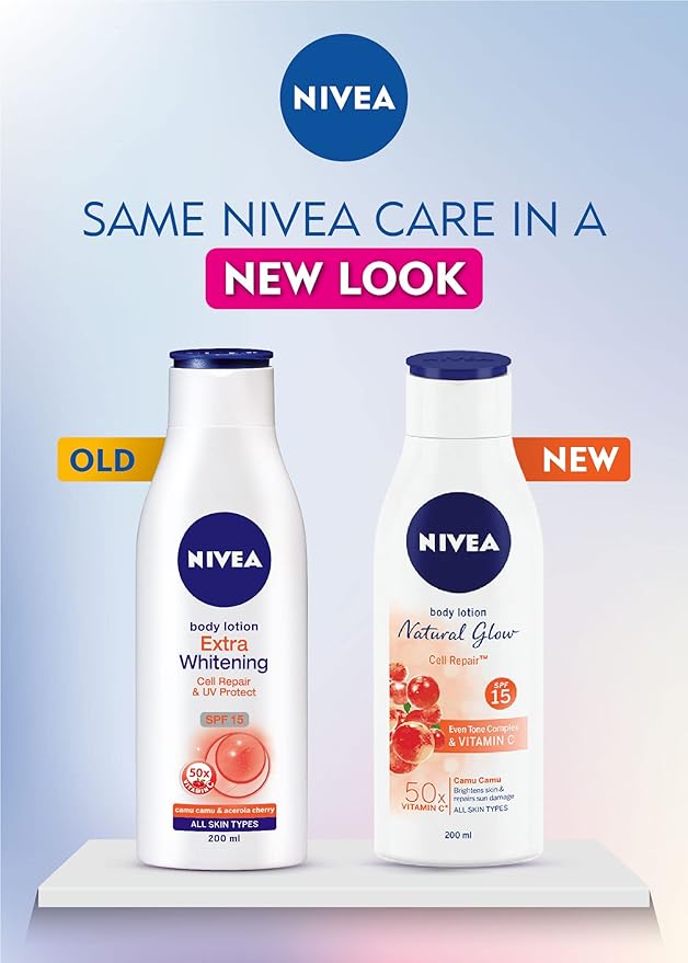 Nivea Natural Glow Cell Repair Body Lotion | With SPF 15 and 50X Vitamin C | 13.52 Fl Oz | Pack of 1