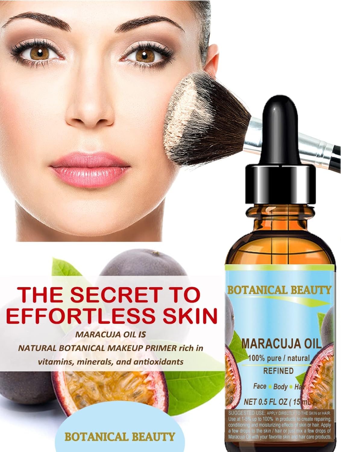 MARACUJA OIL 100% Pure Natural Cold Pressed Undiluted for Face, Skin, Hair, Body, Lip, Nails 0.5 Fl.oz.- 15 ml Rich in Vitamin C