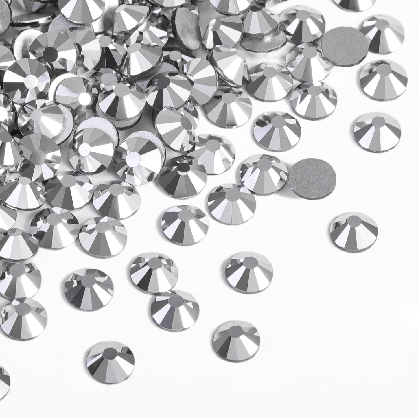 Beadsland Flat Back Crystal Rhinestones Round Gems for Nail Art and Craft Glue Fix,Silver Hematite (3.8-4.0mm) SS16/1440pcs