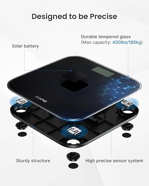 RENPHO Scale for Body Weight & Smart Tape Measure, Non-Bluetooth Solar-Powered Digital Bathroom Scale Charged by Sunlight/Indoor Lights, Body Measuring Tape for Weight Loss, 60in /150cm