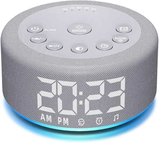 【3 in 1】 White Noise Machine with 27 Sleeping Sounds for Baby Kids Adults Sound Machine Alarm Clock Night Light Timer Memory Function 32 Level Volume Auto Off Digital Clock with 30 Wake Up Sounds