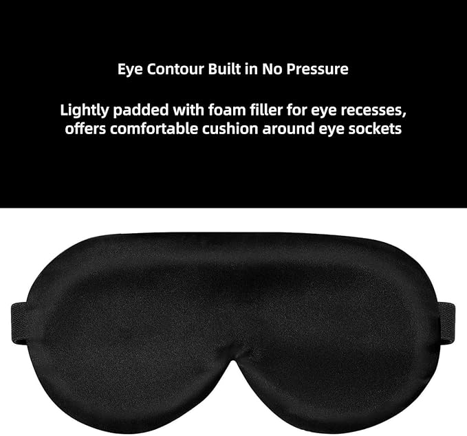 Alaska Bear Sleep Mask Silk Cover Eye Contour Built-in No Pressure for Sleeping, Upgrade Over Conventional Flat Satin Eye Masks, Machine Washable (Black)