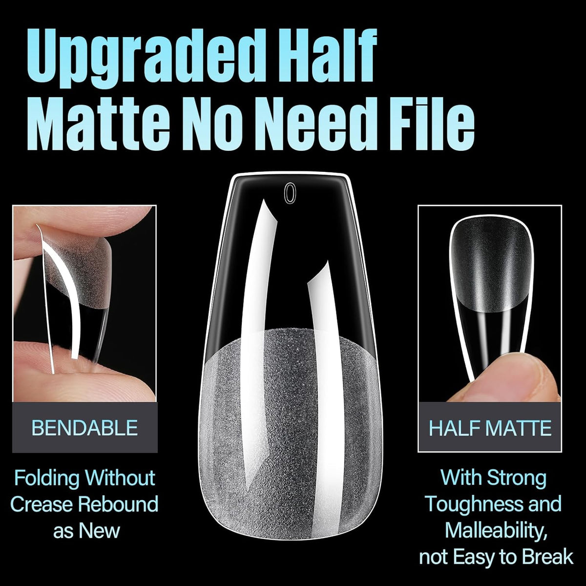 TOMICCA Medium Coffin Nail Tips, 504Pcs Half Matte Soft Acrylic Nail Tips, 12 Sizes Acrylic Pre-Shaped Nails, Full Cover False Nails for Extension Nail