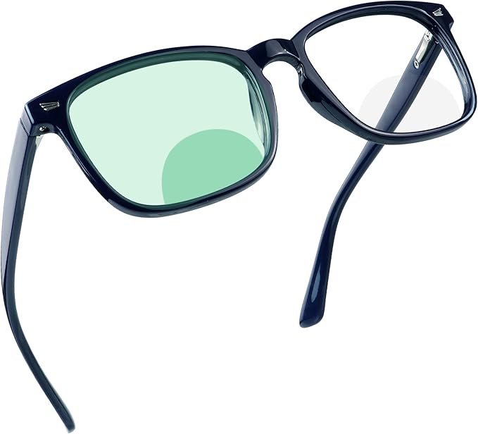 YEIN Bifocal Reading Glasses with Blue Light Blocking Lenses, Bifocal Reader for Women and Men, Vintage Square frame with Spring Hinge (+0.00/+1.25 magnification)