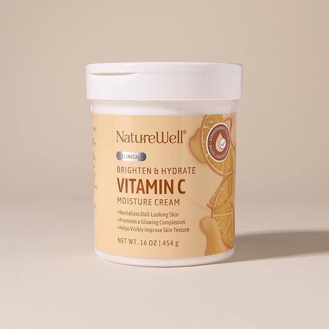 NATURE WELL Clinical Brighten & Hydrate Vitamin C Moisture Cream Skincare 2.0 for Face & Body Revitalizes Dull-Looking Skin, Promotes A Glowing Complexion, Helps Visibly Improve Skin Texture, 16oz