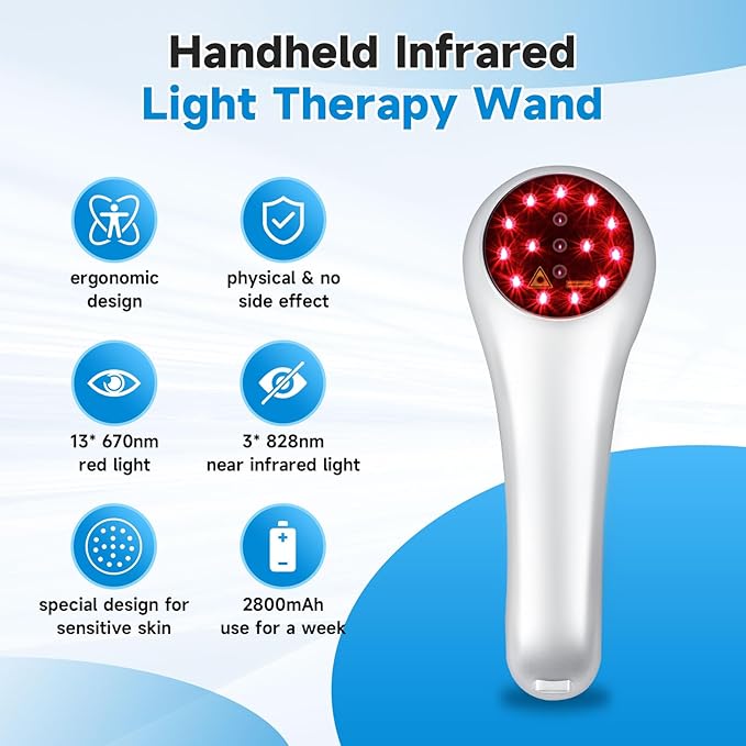 Red Light Therapy for Body/Dogs, 13 pcs 670 nm and 3 pcs 828 nm, Near Infrared Light Therapy Wand Home Office Use, Shoulder Neck Knee Feet Back Leg Muscle Pain Relief