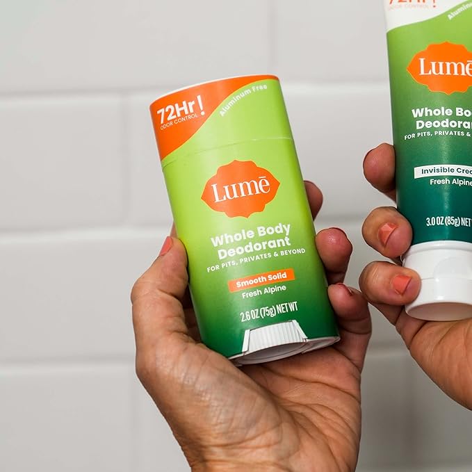 Lume Whole Body Deodorant - Smooth Solid Stick - 72 Hour Odor Control - Aluminum Free, Baking Soda Free and Skin Loving - 2.6 Ounce (Pack of 3) (Fresh Alpine)