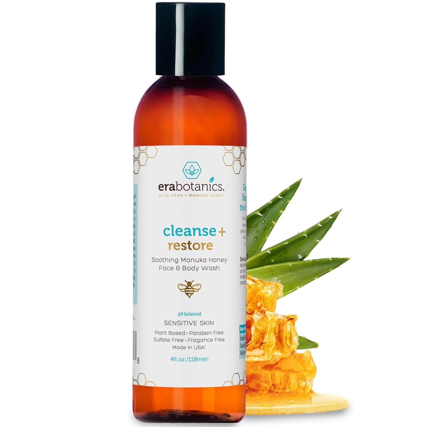 Manuka Honey Face Wash for Women and Men - Sulfate Free Moisturizing Cleanser with Organic Aloe Vera - Soothing Plus Gentle on Dry Skin Facial Cleanser Made in USA - 4oz