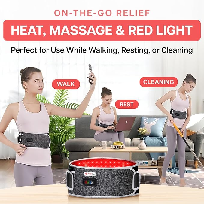 Cordless Back Massager with Heating Pad and Red Light Therapy Belt for Back Pain Relief - 3 Temperature Settings and Soothing Massage for Comfort and Recovery - FSA HSA Eligible