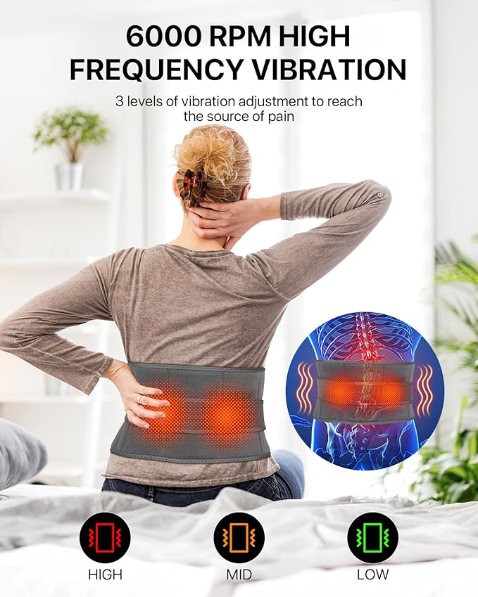 Cordless Heating Pad for Back Pain Relief Rechargeable Detachable 3000mAh, 47+35in Adjustable Back Massager with Heat 104-149℉ 3 Vibration, Heating Pad for Back with Lumbar Support, Gifts for Mom Dad