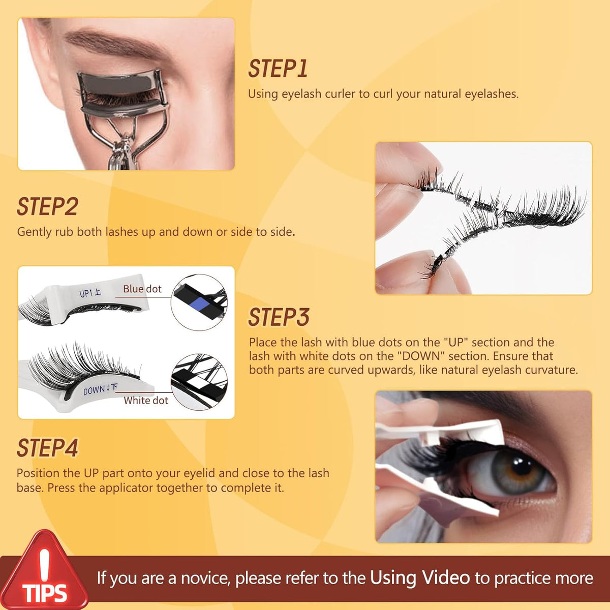 QUEWEL Magnetic Eyelashes 4 Pair Reusable Magnetic Eyelashes with Applicator No Glue Needed Eyelashes Natural Look Lash Clusters Kit Easy to Wear and Remove(4 Pairs-B02)
