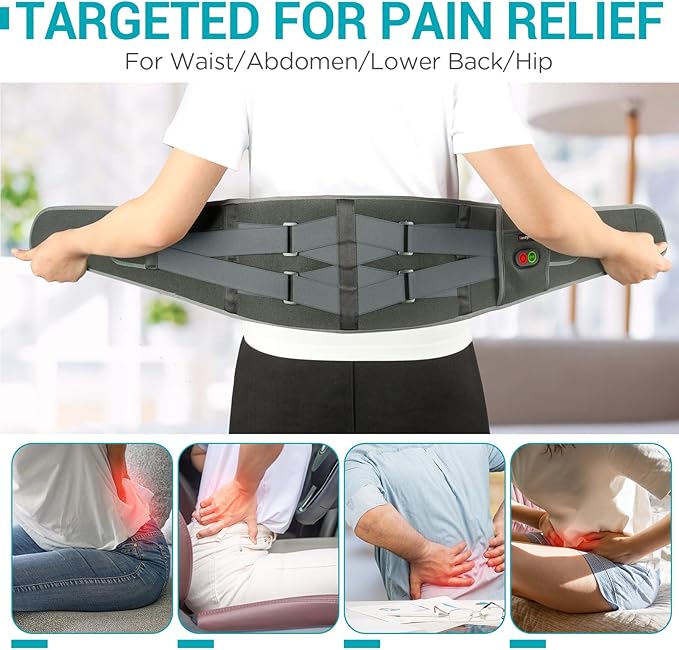 Comfytemp Cordless Heating Pad with Massager for Back Pain Relief, Portable Lower Back Massager FSA HSA Eligible Wearable, Father's Day Gifts, Birthday Gift for Dad Mom Men Women, 3 Heat Auto-Off Grey