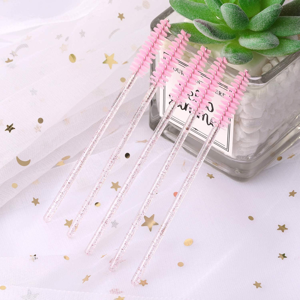 Tbestmax 2000 Disposable Mascara Wands Eyelash Brush Spoolies for Eyebrow Eye Lash Extension Pink