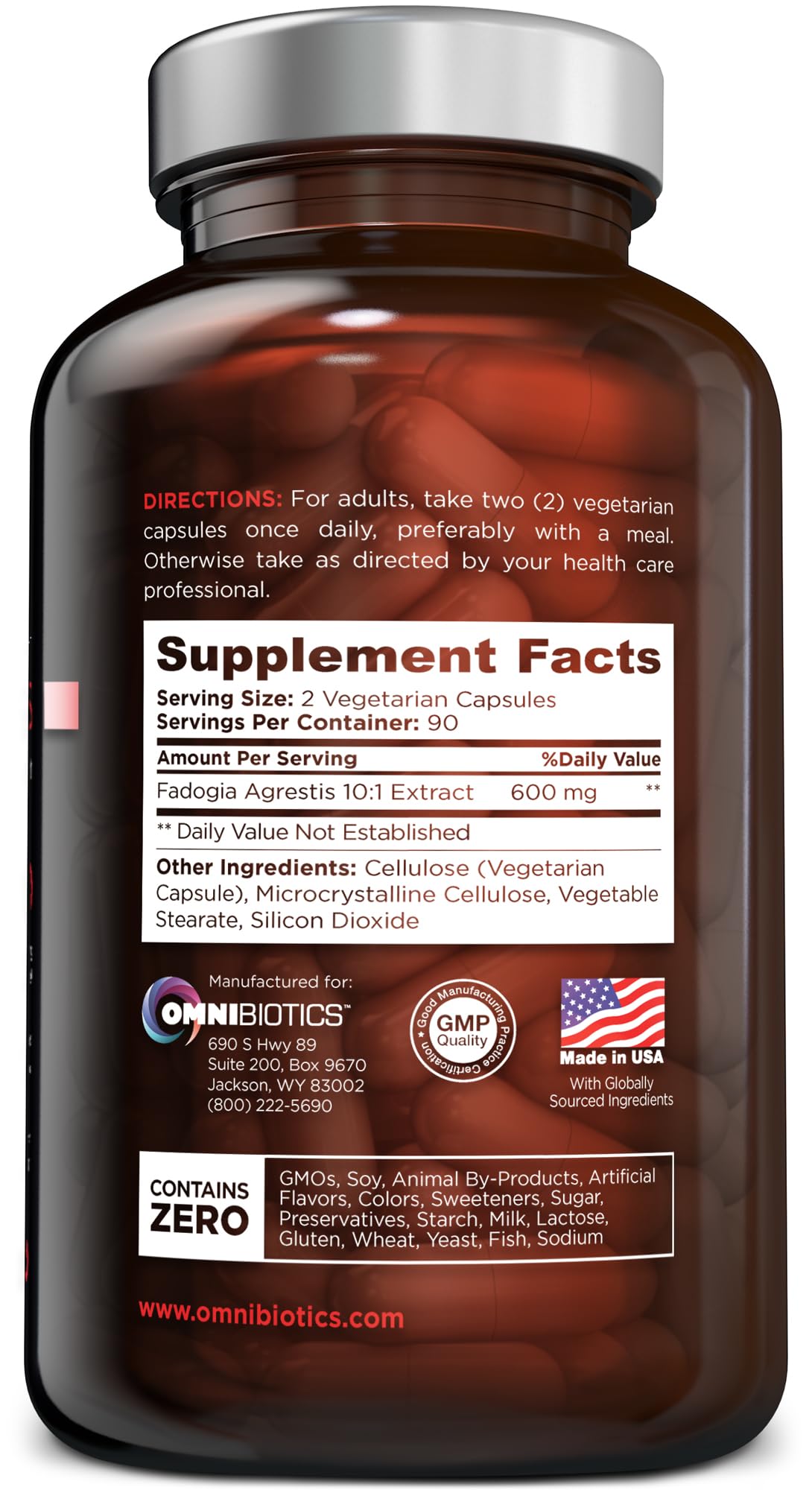 OmniBiotics Fadogia Agrestis 600mg Per Serving (180 Capsules) - 100% Standardized 10:1 Extract Supplement for Muscle Growth & Recovery, Increase Energy, Athletic Performance (90 Days)