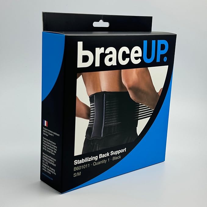 BraceUP Back Support Belt for Men and Women - Breathable Waist Lumbar Lower Back Brace for Sciatica, Herniated Disc, Back Pain Relief, with Dual Adjustable Straps (S/M 28-35 In)
