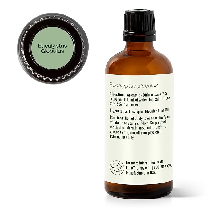 Plant Therapy Eucalyptus Globulus Essential Oil 100 mL (3.3 oz) for Diffuser, Skin, Hair, Aromatherapy DIYs, and Clear Breathing, 100% Pure, Undiluted, Therapeutic Grade