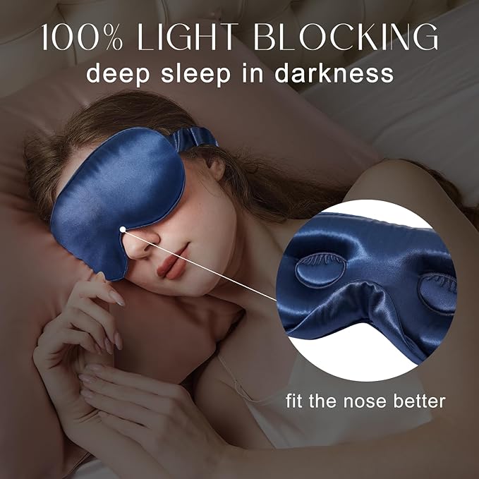 ZIMASILK Adjustable 22 Momme 100% Mulberry Silk Sleep Mask, Upgraded 3D Contoured Cup Eye Mask for Sleeping, Super Soft & Breathable Blindfold, Blackout for Deep Sleeping (Navy Blue)