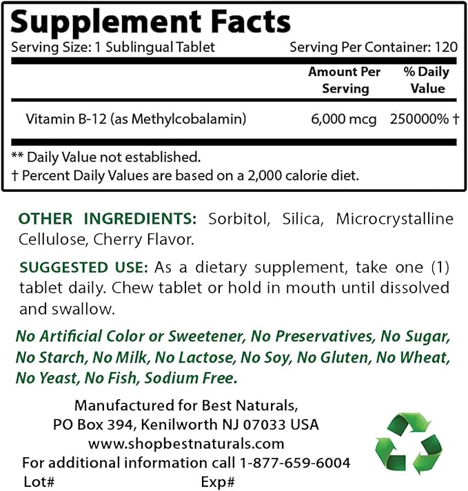 Melatonin 5 mg & Vitamin B12 6000 mcg