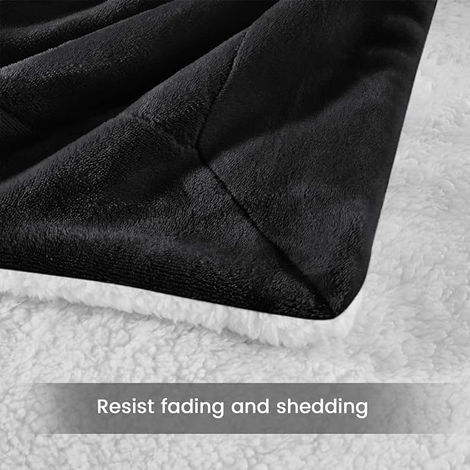IR Imperial Rooms Sherpa Fleece Throw Blanket for Couch - Soft and Fuzzy Black Blanket for Winter - Reversible Thick and Warm Fluffy Throw Blankets for Bed, Sofa, Camping and Travel, 50x60 Inches