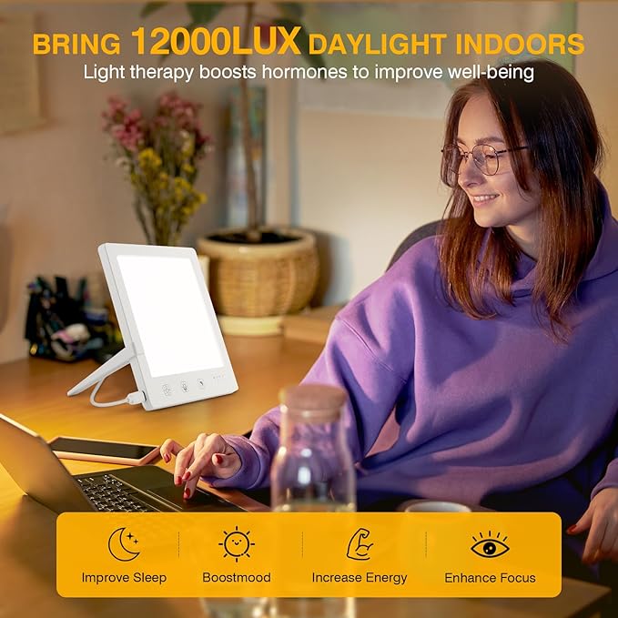 Light Therapy Lamp and Red Light Therapy for Face, 660nm RL and 12000 Lux Bright White, UV-Free Sun Lamp, Detachable Stand, for Improving Skin Heal-th and Boosting Mood.
