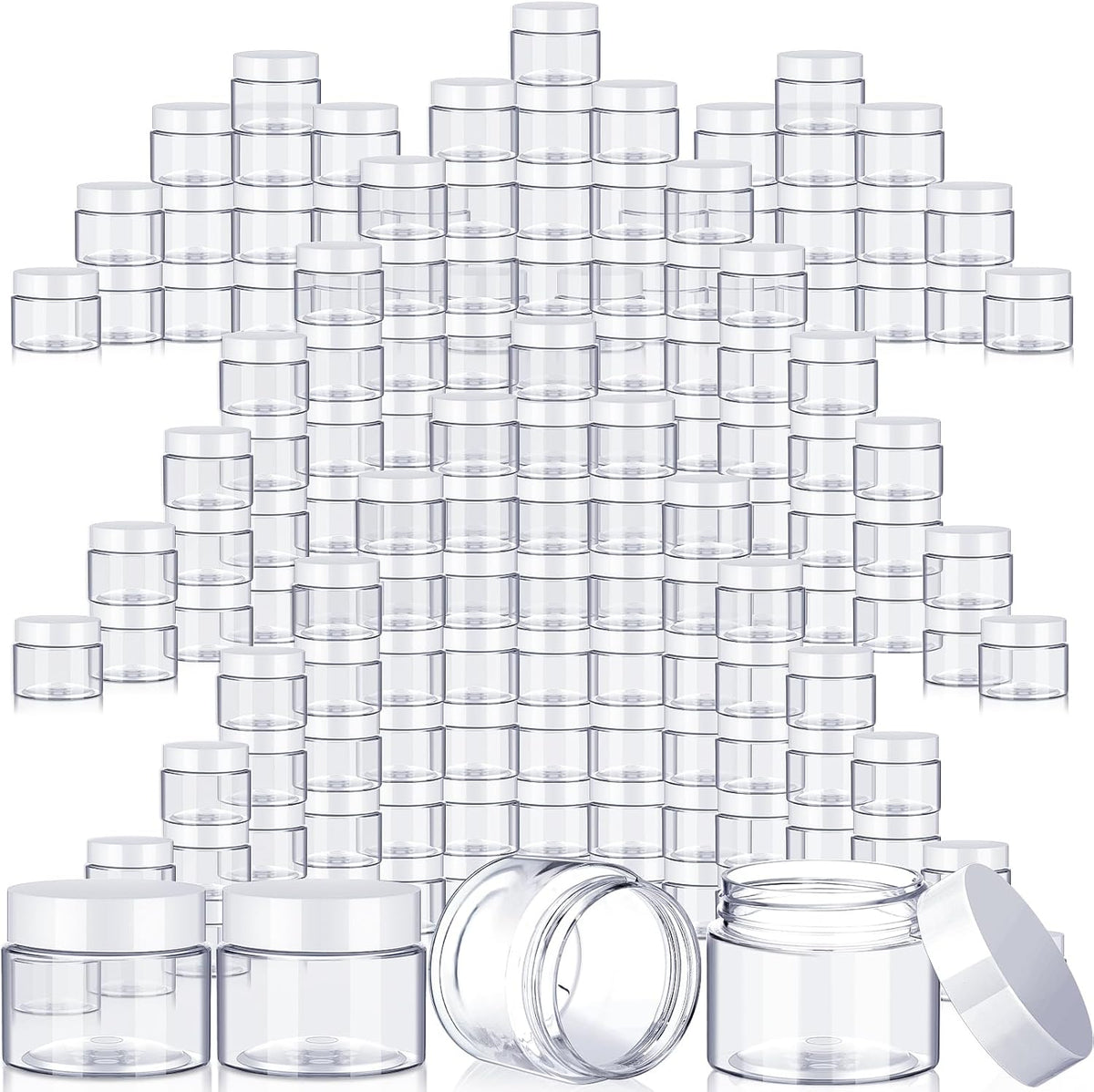 SATINIOR 100 Pcs Plastic Jars with Lids Small Containers Lids Wide Mouth Small Plastic Containers for Lotion Cream Rhinestones Body Butters Travel Storage(1 oz,White)