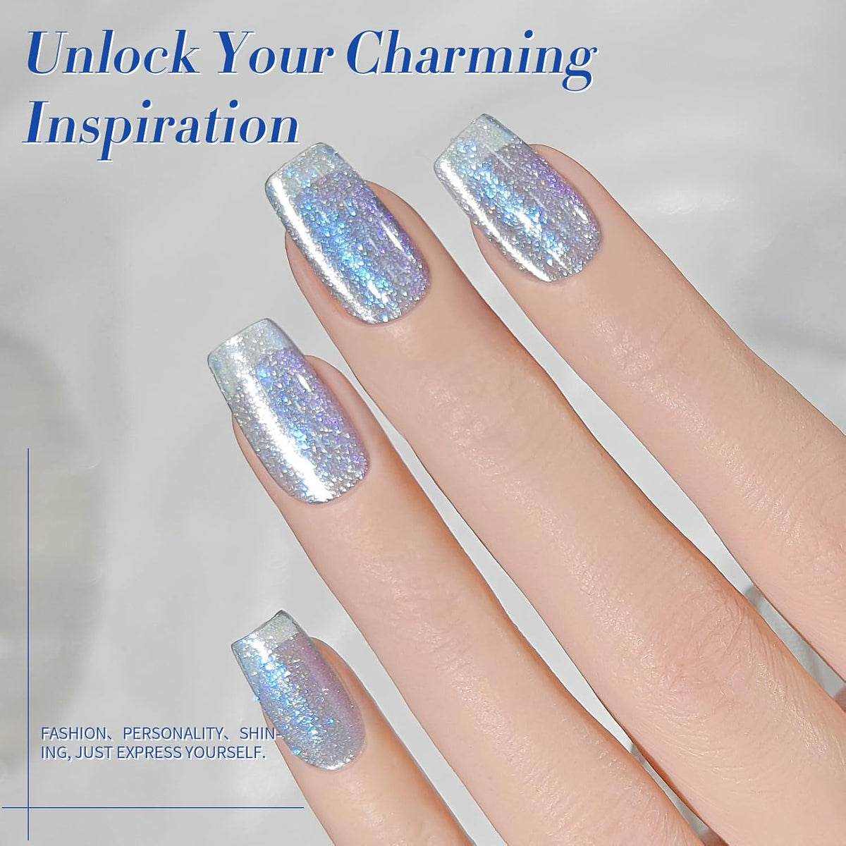 BORN PRETTY Cat Magnetic Eye Gel Nail Polish Light Blue Holographic Glitter Gel Polish Glass Magnetic Gel Gift 15ML
